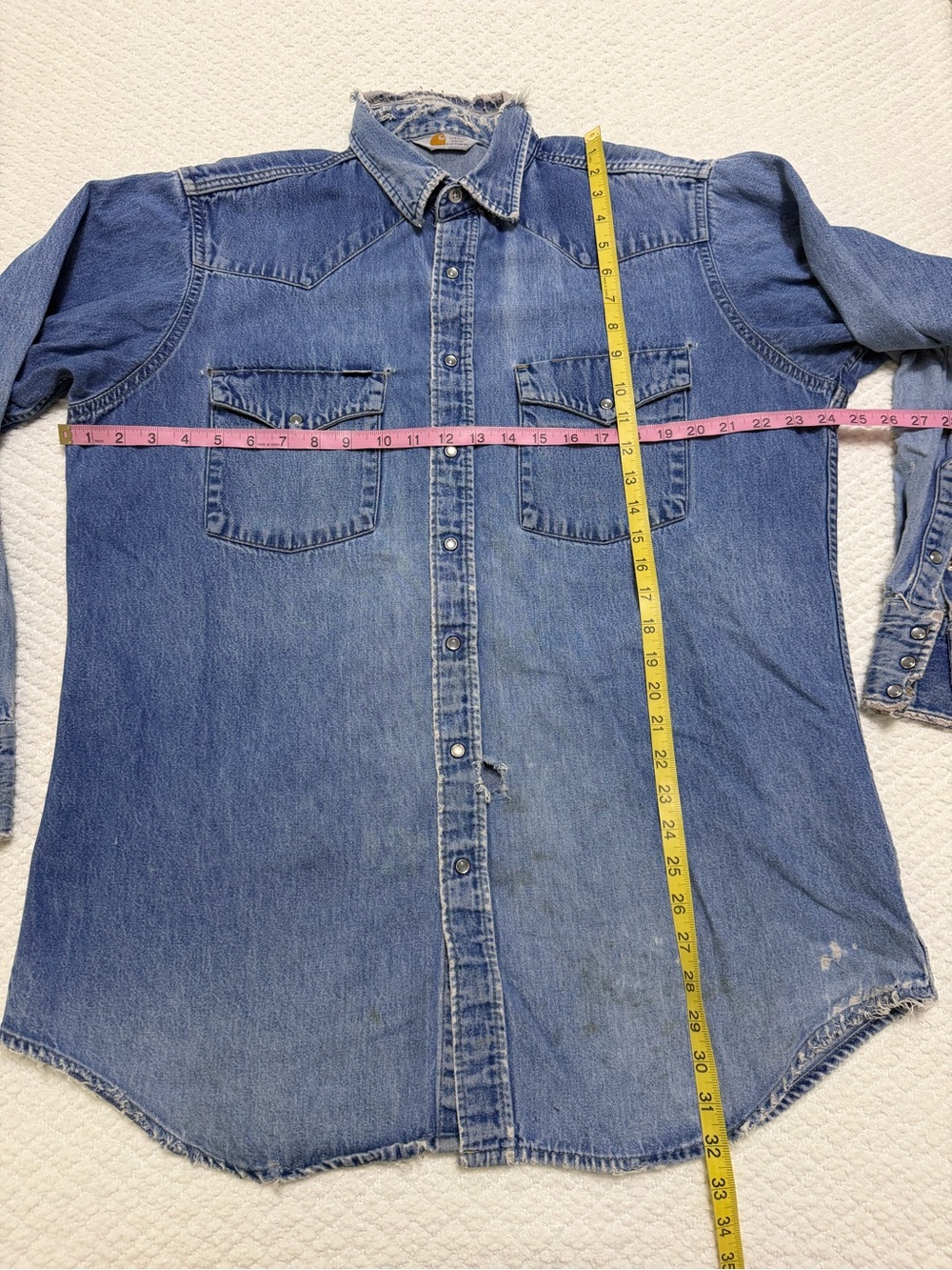 Vintage Carhartt Pearl Snap Long Sleeve Denim Shirt Men’s Size XL - Picture 10 of 13